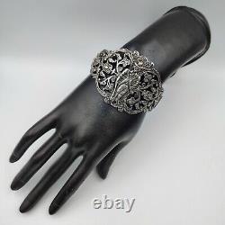 Bracelet large Vintage RH en argent sterling 925 repoussée avec figures d'hommes et de femmes 6,5