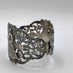 Bracelet large Vintage RH en argent sterling 925 repoussée avec figures d'hommes et de femmes 6,5