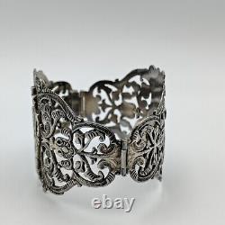 Bracelet large Vintage RH en argent sterling 925 repoussée avec figures d'hommes et de femmes 6,5