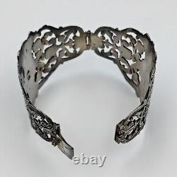 Bracelet large Vintage RH en argent sterling 925 repoussée avec figures d'hommes et de femmes 6,5