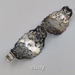 Bracelet large Vintage RH en argent sterling 925 repoussée avec figures d'hommes et de femmes 6,5