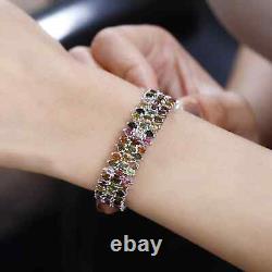 Bracelet ligne en tourmaline naturelle multicolore en argent sterling 925 Taille 6.5 Ct 21.9