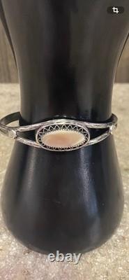 Bracelet manchette en argent sterling MOP Navajo amérindien vintage non signé