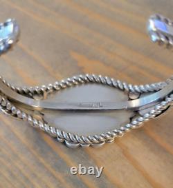 Bracelet manchette en argent sterling Navajo vintage avec plusieurs pierres précieuses signé JL Jones Latome