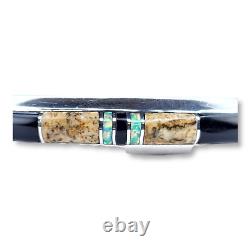 Bracelet manchette vintage en argent sterling 925 avec œil de tigre, onyx, agate et opale de style sud-ouest