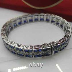 Bracelet pour homme vintage Art Déco en saphir princesse en argent sterling 925 solide de 8 pouces
