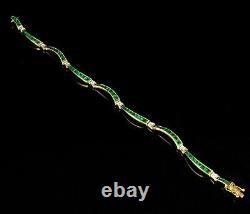Bracelet vintage à émeraude verte taillée en princesse de 12,50 carats en or jaune 14 carats - Cadeau fini