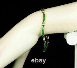Bracelet vintage à émeraude verte taillée en princesse de 12,50 carats en or jaune 14 carats - Cadeau fini