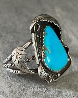 Bracelet vintage amérindien Navajo en argent sterling turquoise LARGE SIGNÉ