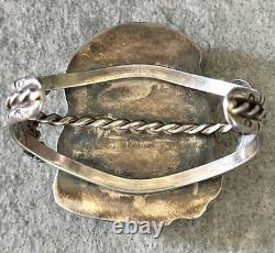 Bracelet vintage amérindien Navajo en argent sterling turquoise LARGE SIGNÉ
