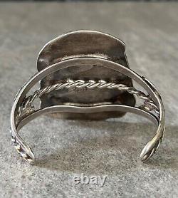 Bracelet vintage amérindien Navajo en argent sterling turquoise LARGE SIGNÉ