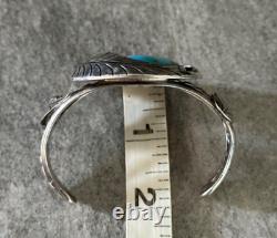 Bracelet vintage amérindien Navajo en argent sterling turquoise LARGE SIGNÉ