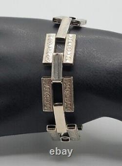 Bracelet vintage en argent sterling Rectangular Links avec design de fleurs gravées 6.5