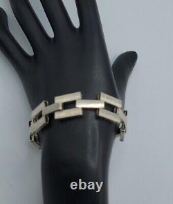 Bracelet vintage en argent sterling Rectangular Links avec design de fleurs gravées 6.5