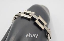 Bracelet vintage en argent sterling Rectangular Links avec design de fleurs gravées 6.5