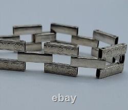 Bracelet vintage en argent sterling Rectangular Links avec design de fleurs gravées 6.5