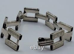 Bracelet vintage en argent sterling Rectangular Links avec design de fleurs gravées 6.5