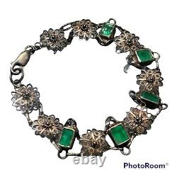 Bracelet vintage en argent sterling avec cristaux SWAROVSKI verts transparents.