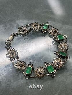 Bracelet vintage en argent sterling avec cristaux SWAROVSKI verts transparents.