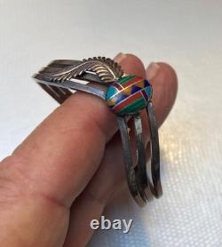 Bracelet vintage en argent sterling avec incrustation de pierres multi-navajo, expédition gratuite