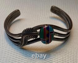Bracelet vintage en argent sterling avec incrustation de pierres multi-navajo, expédition gratuite