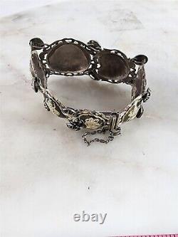 Bracelet vintage en argent sterling avec panneau de dieux tibétains du Siam - 7 pouces - 52.9 grammes