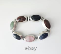 Bracelet vintage en argent sterling multi-gemme de Taxco, Mexique