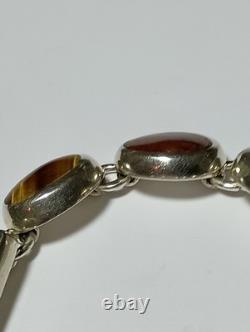 Bracelet vintage en cabochon de pierres gemmes naturelles multi en argent sterling 925 MWS Mexique