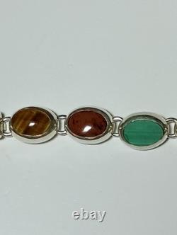 Bracelet vintage en cabochon de pierres gemmes naturelles multi en argent sterling 925 MWS Mexique