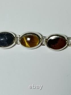 Bracelet vintage en cabochon de pierres gemmes naturelles multi en argent sterling 925 MWS Mexique