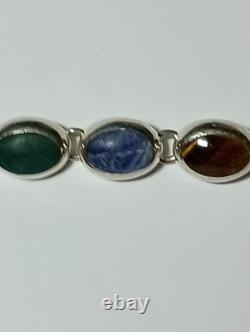 Bracelet vintage en cabochon de pierres gemmes naturelles multi en argent sterling 925 MWS Mexique