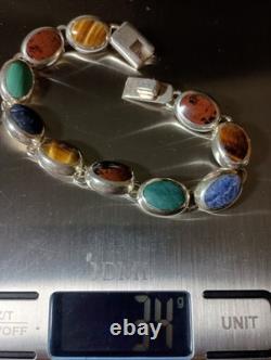 Bracelet vintage en cabochon de pierres gemmes naturelles multi en argent sterling 925 MWS Mexique
