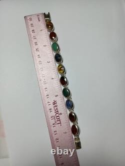 Bracelet vintage en cabochon de pierres gemmes naturelles multi en argent sterling 925 MWS Mexique