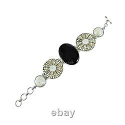 Bracelet vintage en chaîne de pierres précieuses d'onyx naturel en argent sterling 925 Bijoux J2