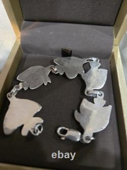 Bracelet vintage en émail de poisson en argent sterling 925 du Mexique noir