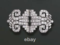Broche à double clip en zircone cubique de style vintage en argent sterling 925 avec des bijoux blancs