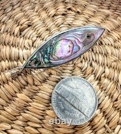 Broche en argent sterling vintage Taxco en abalone poisson EHC aigle 2 poinçon 4,87 g