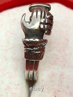 C19th Victorian Solid Sterling Silver Fede Gimmel Taille De L'anneau O, Us=7. 4,6 G