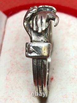 C19th Victorian Solid Sterling Silver Fede Gimmel Taille De L'anneau O, Us=7. 4,6 G
