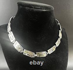 COLLIER/CHOKER VINTAGE Taxco Mexique INCRUSTATION D'ABALONE Argent Sterling 925 16,5