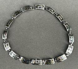 COLLIER/CHOKER VINTAGE Taxco Mexique INCRUSTATION D'ABALONE Argent Sterling 925 16,5