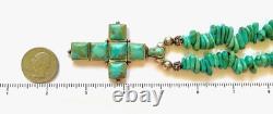 COLLIER PENDENTIF CROIX EN ARGENT STERLING 925 TURQUOISE KINGMAN BARSE VINTAGE USA