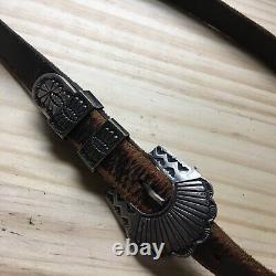 Ceinture en cuir véritable vintage / antique avec boucle en argent sterling 35L