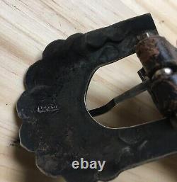 Ceinture en cuir véritable vintage / antique avec boucle en argent sterling 35L