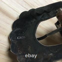 Ceinture en cuir véritable vintage / antique avec boucle en argent sterling 35L