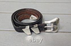 Ceinture et boucle en argent sterling Vintage B Kieselstein Cord Coquillage 1978 Noir