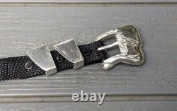 Ceinture et boucle en argent sterling Vintage B Kieselstein Cord Coquillage 1978 Noir