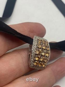 Choker Pendentif en Citrine de Citron Doré en Argent Sterling Vintage