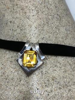 Choker en argent sterling vintage avec pendentif en citrine dorée citron