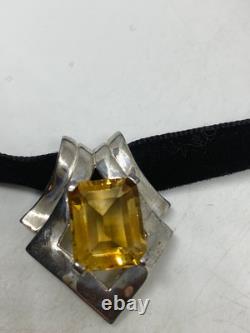 Choker en argent sterling vintage avec pendentif en citrine dorée citron